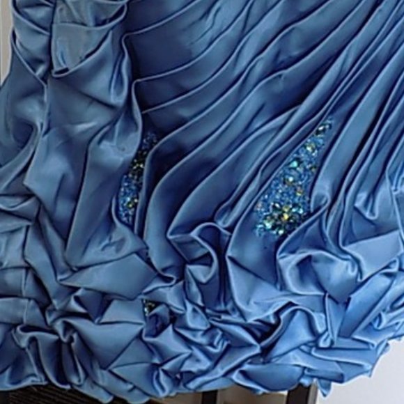 Tony Bowls Blue Satin and Sequin Cocktail Dress - Picture 5 of 9